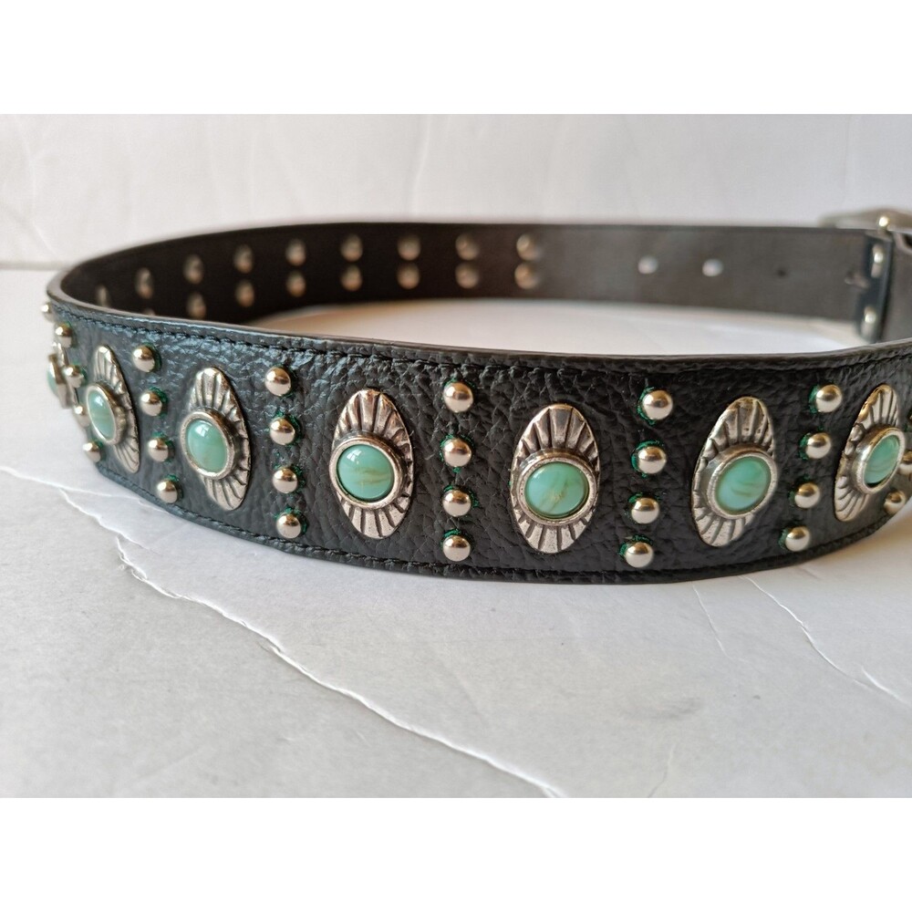 3D Western Studded Leather Belt Women's Size Small Turquoise Faux Stones - Picture 6 of 8